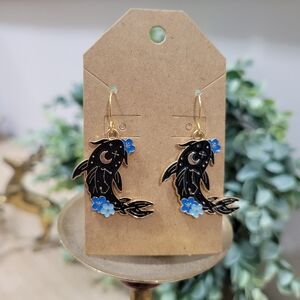 New 18k Gold Plated Celestial Moon Constellation Koi Fish Floral Enamel Earrings